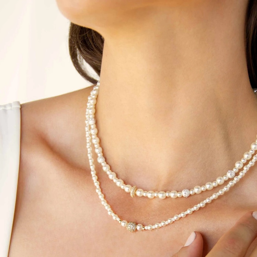 ETTIKA DOUBLE PEARL CHAIN 18K GOLD PLATED NECKLACE SET — NEW! LILLYSTARRDUST